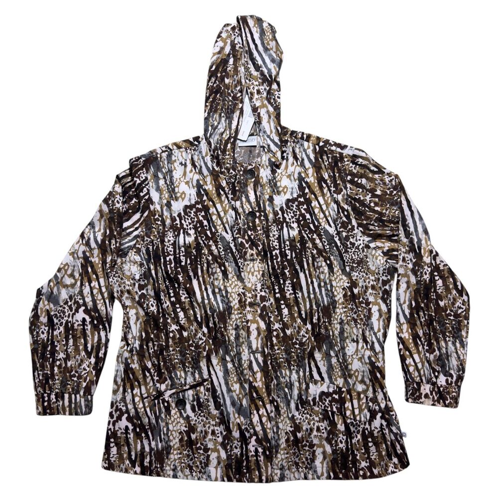 Zenergy Jacket Women's 3 Multicolor Animal Print Stretch Long Sleeve Hooded NWT